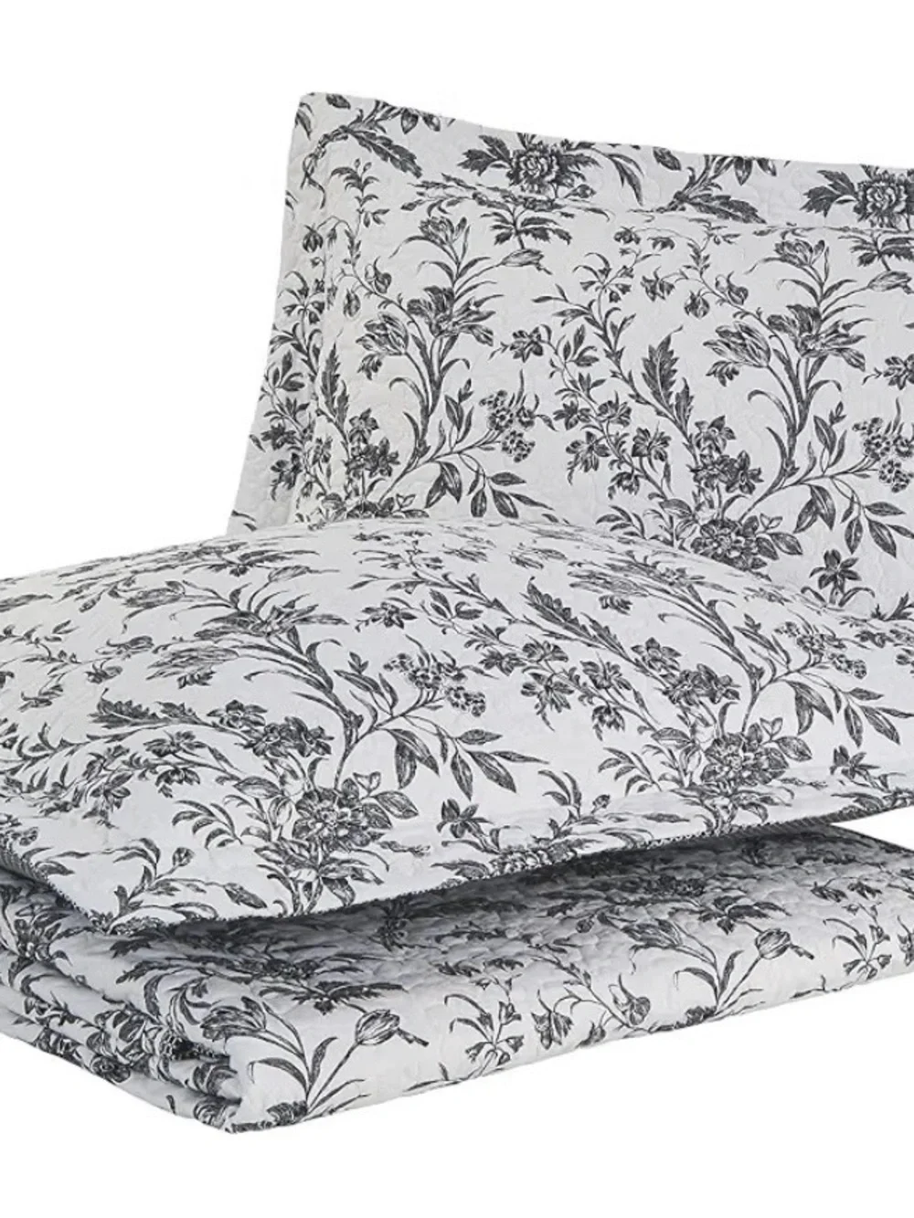Classic Floral Quilt Set in Gray and White - Unbranded